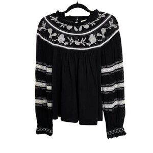 Maeve Anthropologie Winona Embroidered Lace Ruffle Neck Flowy Boho Top